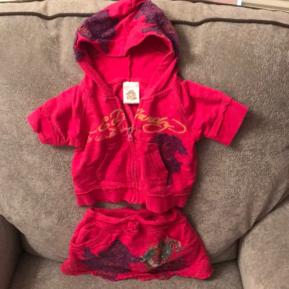 EdHardy matching zip jacket and skirt 3-6 months